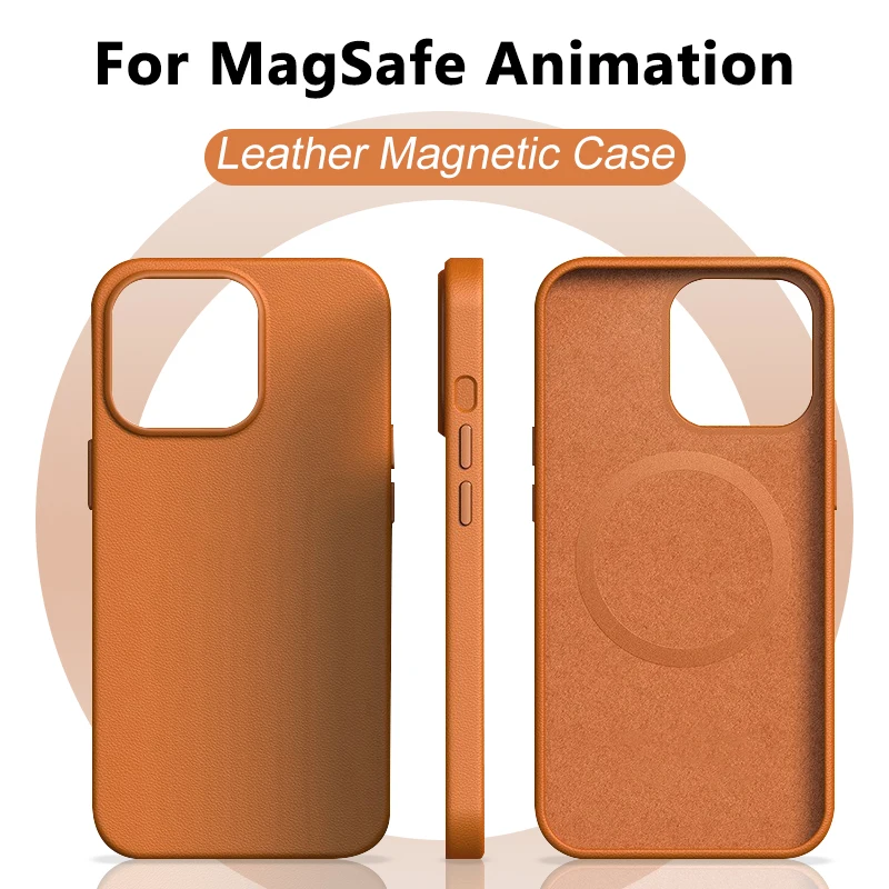 

Luxury Original Leather Animation For Magsafe Case For iPhone 15 13 14 Pro Max Mini Plus Wireless Charging Magnetic Phone Cases