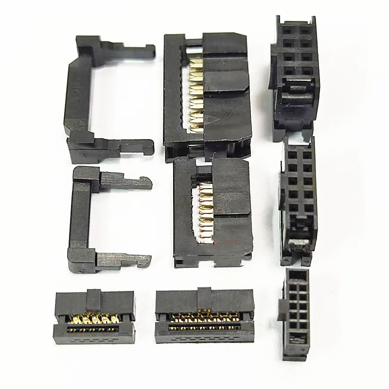 5PCS 1.27/2.0/2.54mm Barrel Plug IDC Crimp Header FC Connector FC-10P/14P/16P/20P~40P for Gray Ribbon Cable FC Crimp Connector