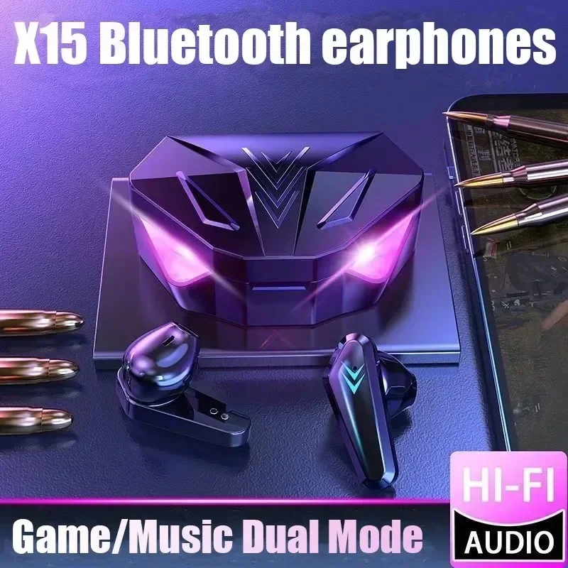 NEW X15 Earphones Bluetooth Wireless Gamer Headphones 65ms Low Latency Earbuds fone Gamer Headset Gamer With Mic Handfree