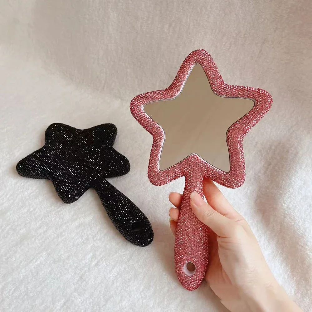 Bling Rhinestone Star Shaped Makeup Mirror Creative Handheld Cosmetic Mirror Vanity Cute Mirror Portable Cosmetics Makeup Tools