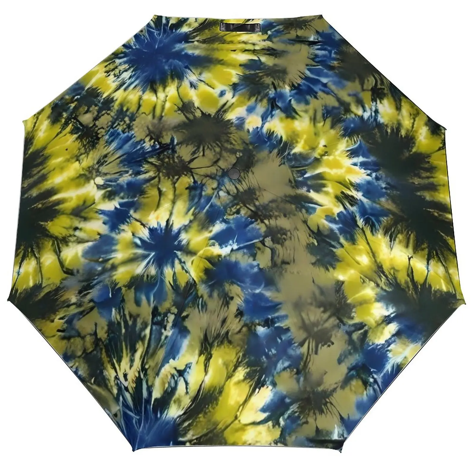 

Синий и желтый зонт с принтом Tie Dye, водонепроницаемый автоматический зонт, усиленный зонт для террасы с эстетической живописью