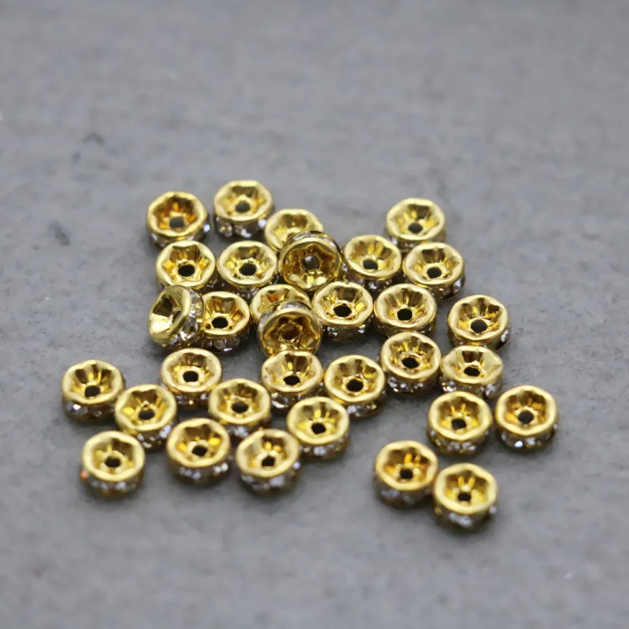 

20PCS Gold-Color Circle Round Rhinestone Separate Beads Metal Fittings for Accessory DIY Machining Design 6mm Bracelet Supplies