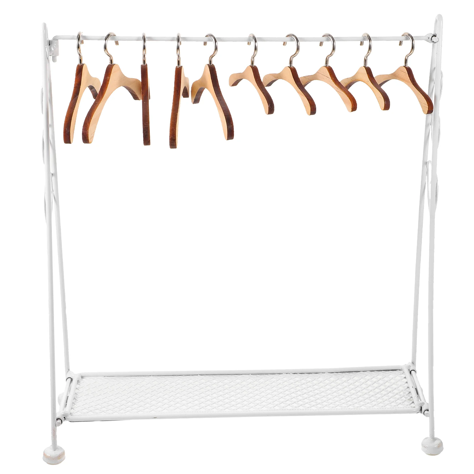 

1 Foldable Clothes Hangers Rack White Iron Mini Clothes Rack Accessories 10cm 6cm Wood Miniature Furniture Accessories Storage