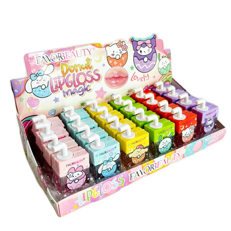 24Pcs Kawaii Cat Lip Gloss Juice Box Lip Gloss 6 Colors Set Long Lasting Waterproof Liquid Lipstick  Women Lips Makeup Wholesale