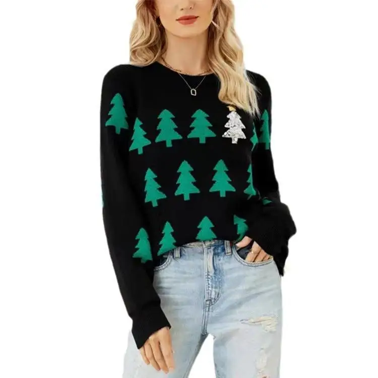 

Cisas Tree Pattern Knitted Sweater Women's Casual Overhead Cisas Theme Thiened Long Sve Top by HX23057 Brand