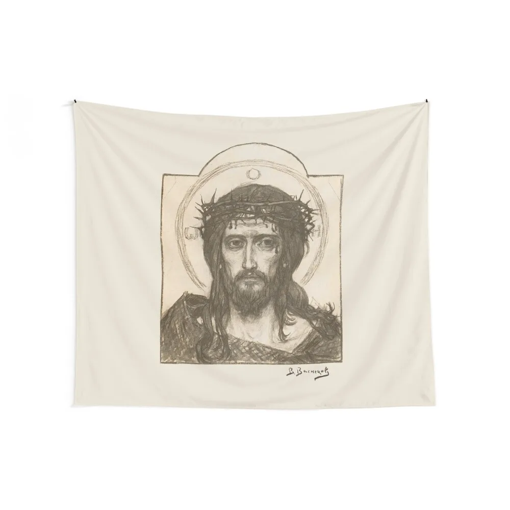 Victor Vasnetsov Jesus Christ Savior in the crown of thorns drawing sepia Original Fine Arts Hd High Quality Tapestry