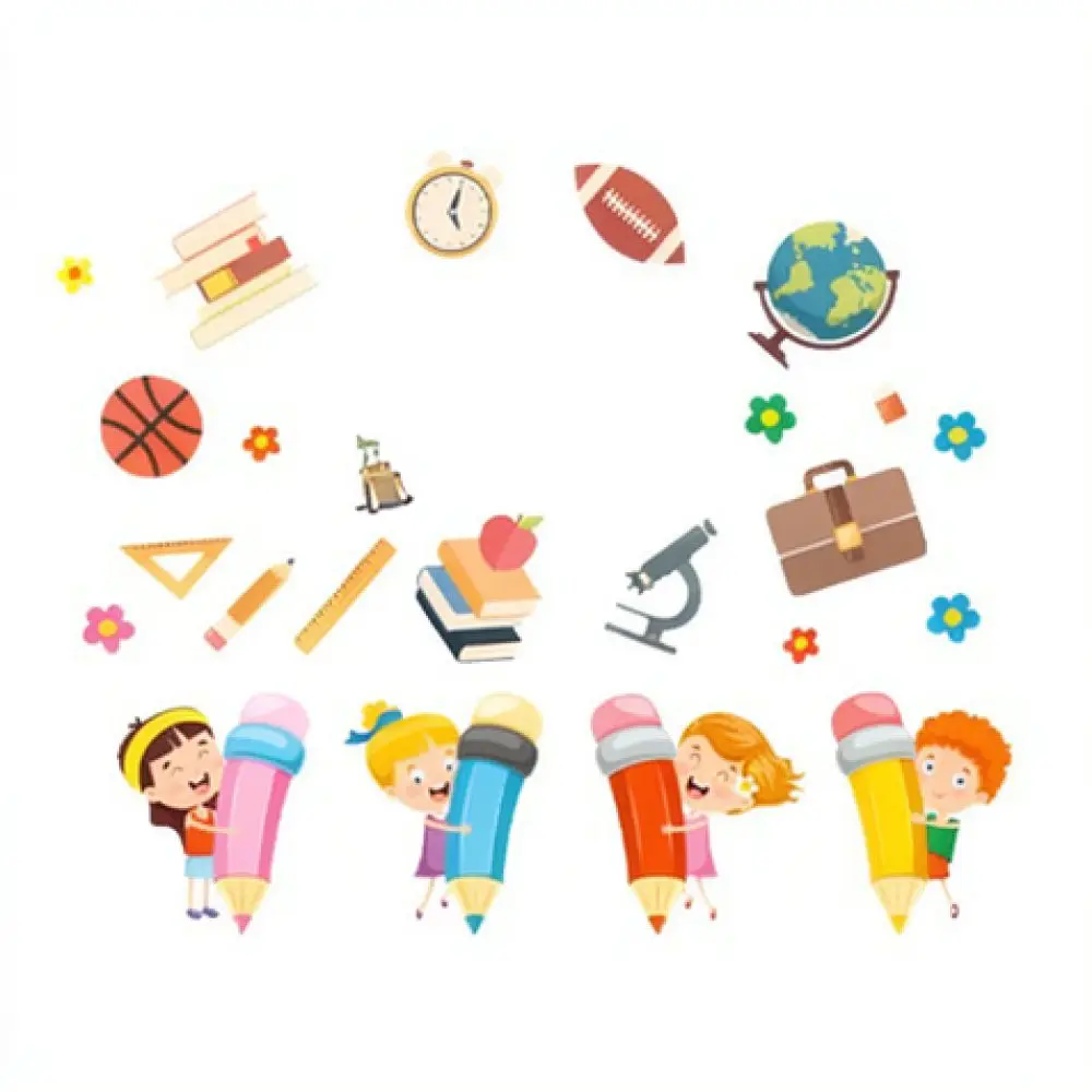 Waterproof Wall Stickers For Kids Room Decoration Learning Theme Pencil Ruler Books Art Mural Self Adhesive