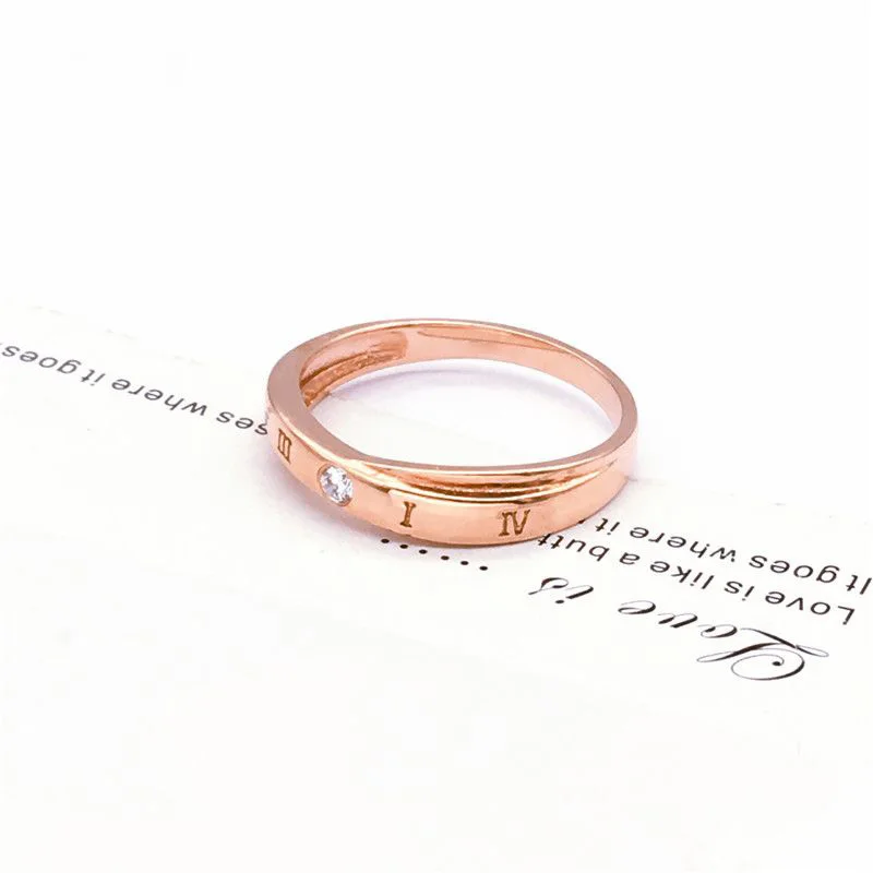 585 Purple Gold Plated 14K Rose Gold Exquisite Roman Digital Single Diamond Couple Ring for Men and Women jewelry adjustable