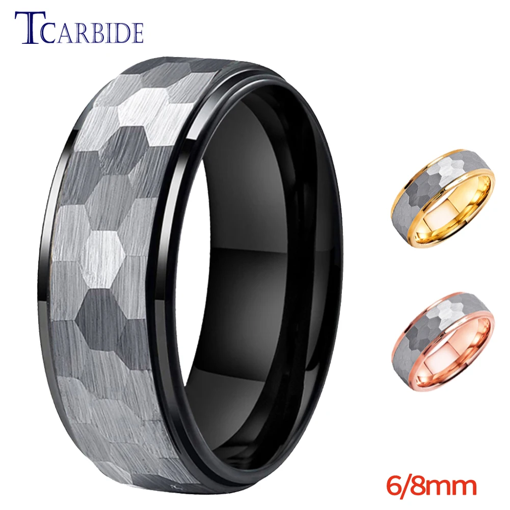 6mm 8mm Stylish Wedding Band Tungsten Hammer Ring For Men Women Multi-Faceted Brushed Finish Christmas Gift Jewelry