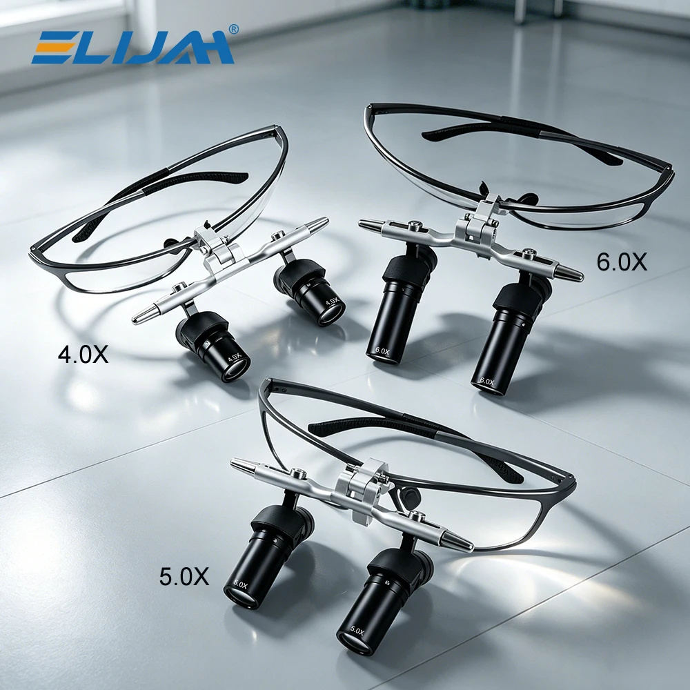 ELIJAH 4.0X/5.0X/6.0X  Dental Ergo Loupe 48° Adjustable Angle Work Distance 350-450mm 50mm FOV Protective Goggles Dentistry Tool