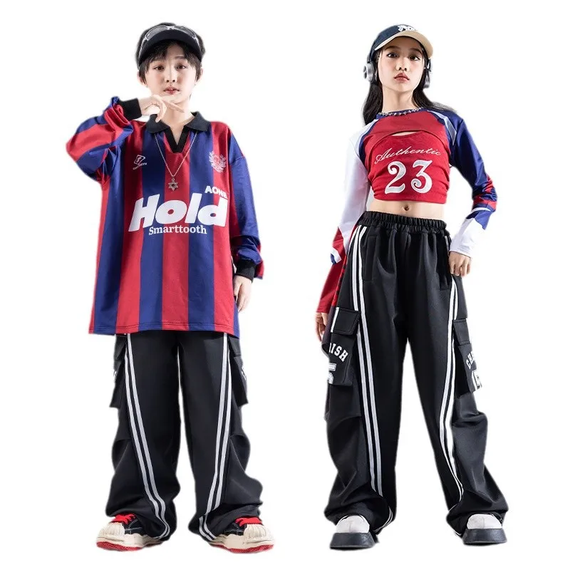 Ragazze Hip Hop Retro Crop Camicia Pantaloni cargo larghi Bambini K-pop Top Abiti da ballo di strada Set Bambini Adolescenti Cool Stagewear Costumi