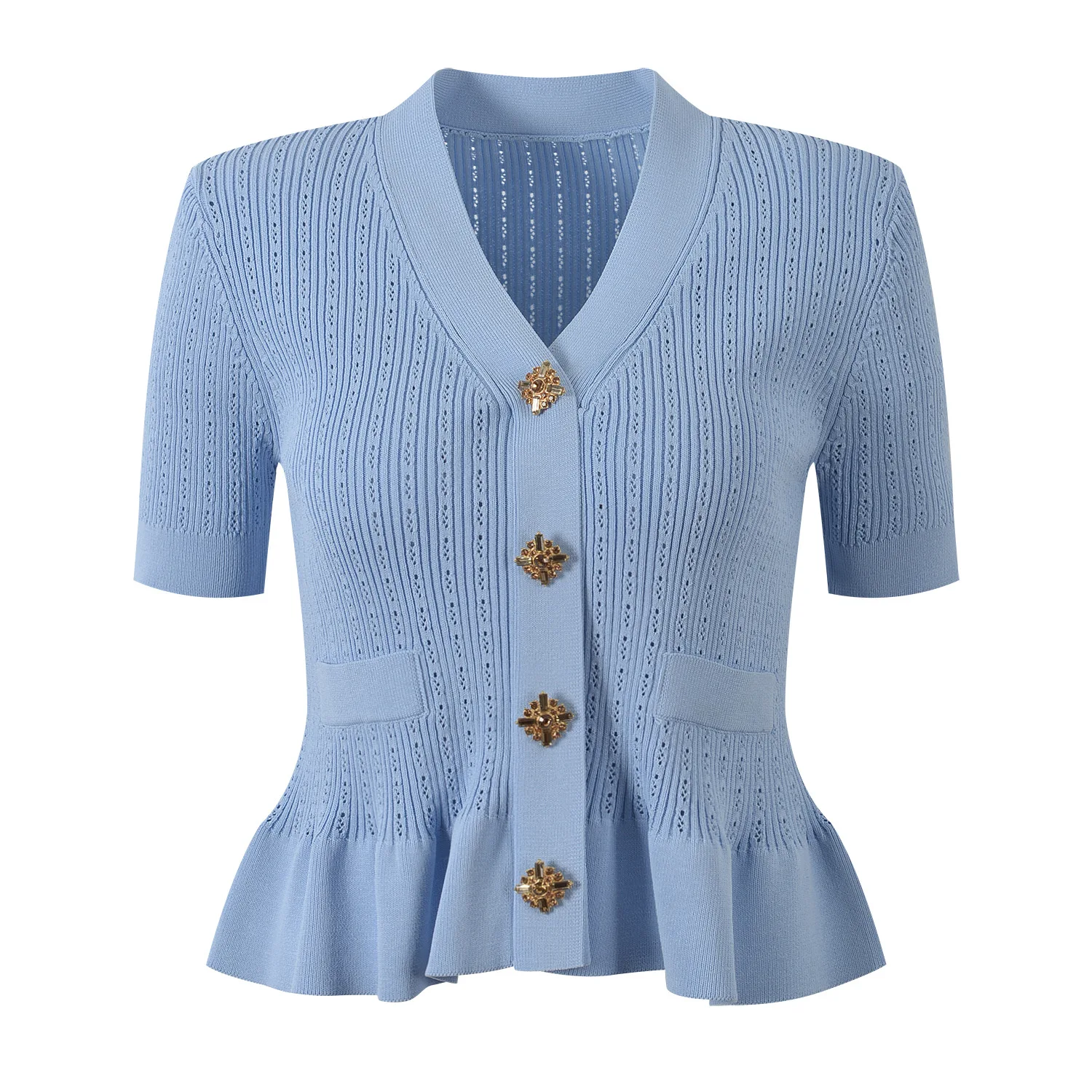 

Ele V-Ne ort Sve Knitted Top Single Button Hem Commute Sle Summer 2025 New Arrival for Women