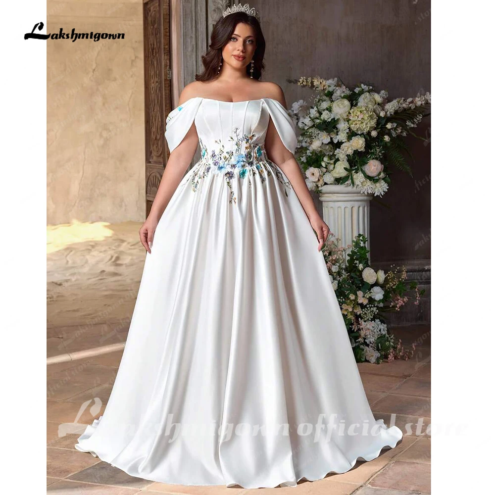 Lakshmigown Schulterfreies A-Linien-Brautkleid in großen Größen aus Satin mit Korsett, Schnürung und bunter Spitze, Vestido De Noiva, maßgeschneidert. – Detail 5
