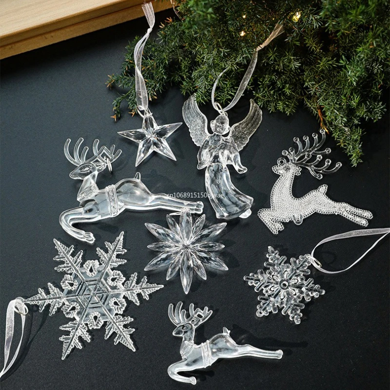 

Crystal Clear Snowflake Acrylic Ice Pendants Christmas Tree Hanging Ornaments Icicle Water Drop Decoration for Xmas Winter Party