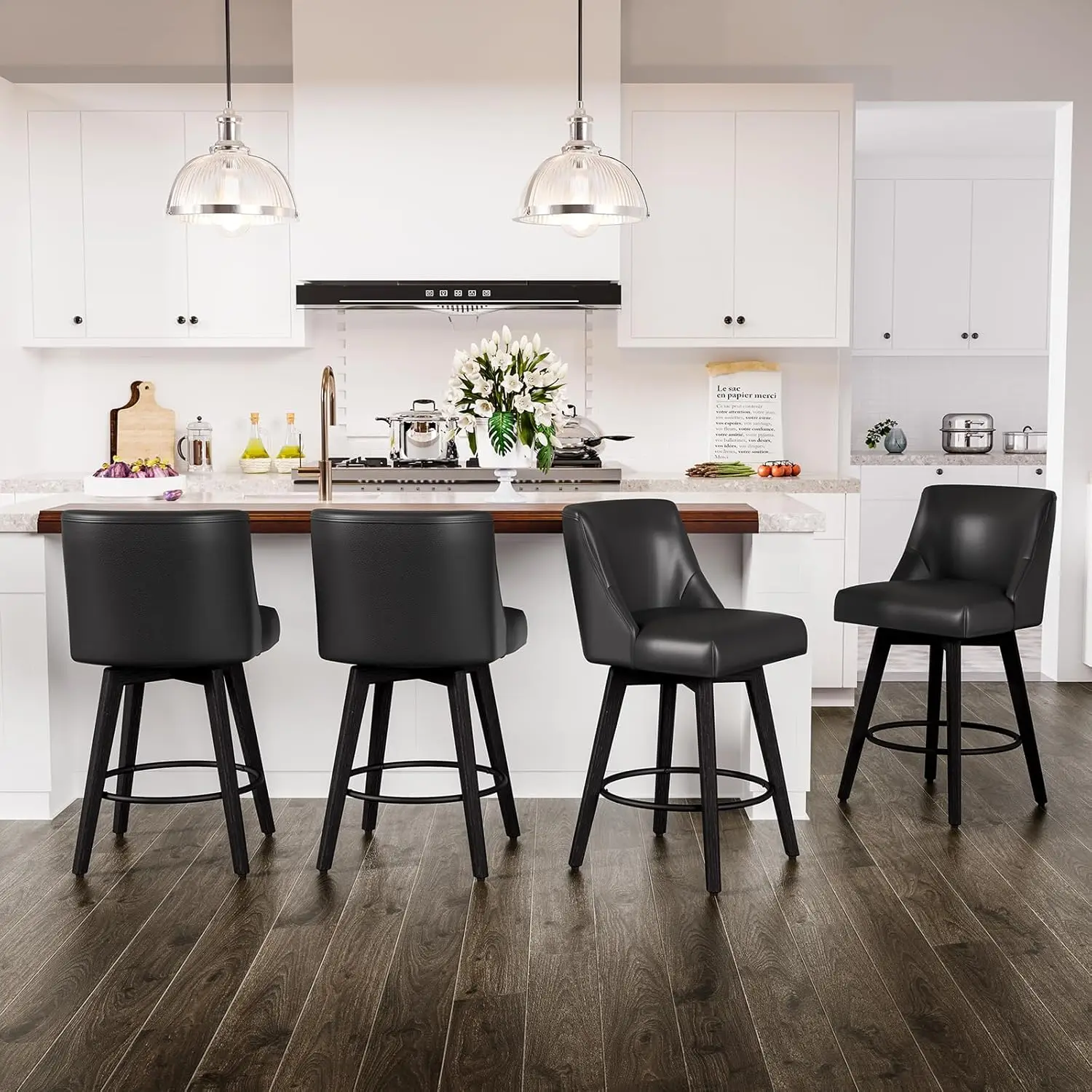 

Counter Height Swivel Bar Stools Set of 4, 26 Inch Bar Stools with Footrest, Faux Leather Upholstered Barstools, Customized