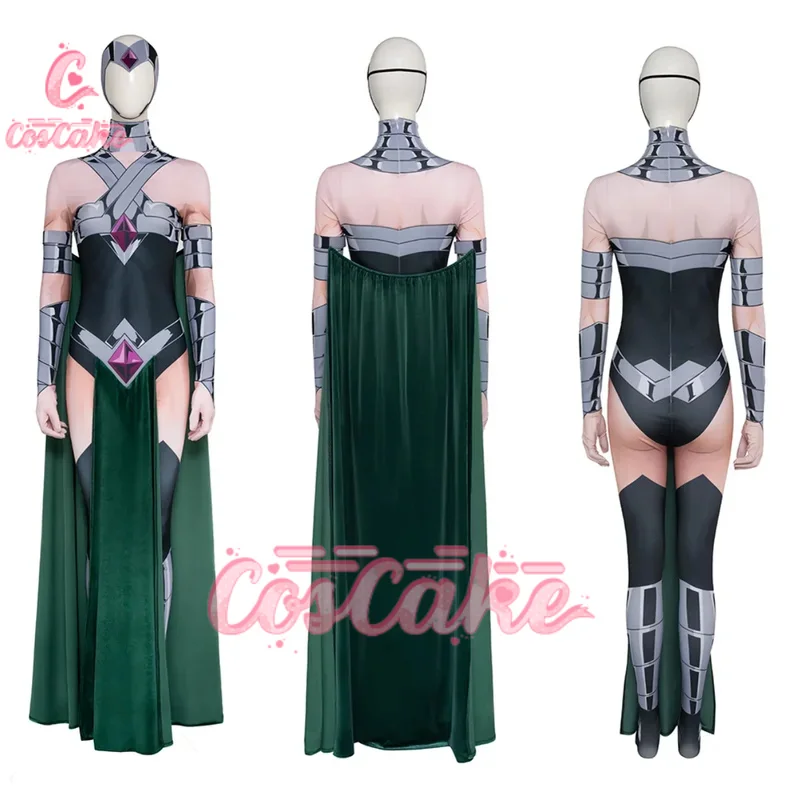 Green Circe Creatures Cosplay Commandos Costume Sexy Woman Halloween Jumpsuit Cloak Outfit Anime Bodysuit Clothes Custom Made