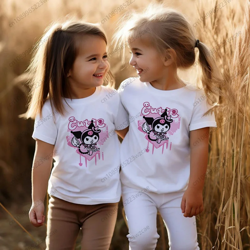 Sanrio Kuromi Graphic Boys T Shirt Summer Children T-Shirt for Boy Baby Girls Tops Kids White Tshirt Cartoon Tee Shirts Clothes