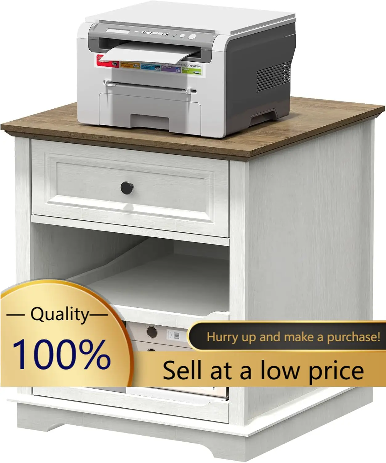 Lateral File Cabinet 3 Drawer File Cabinet with Charging Station, Printer Stand with Open Adjustable Storage Shelves, Lateral Fi