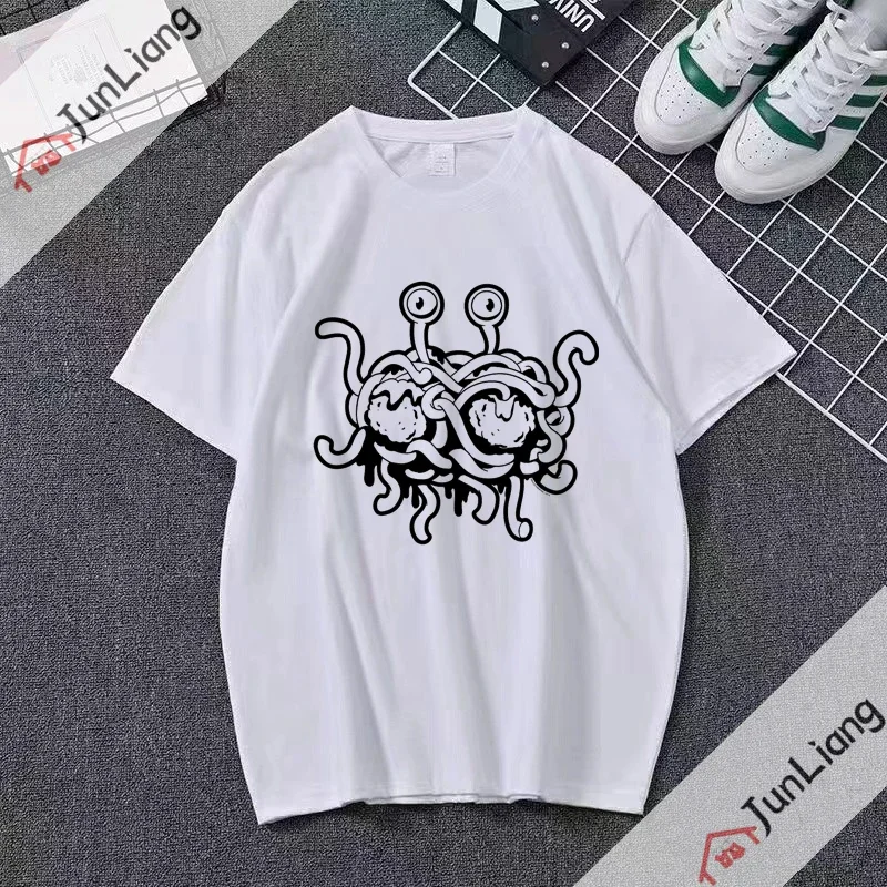 FSM Flying Spaghetti Monster Print Essential T-shirt Funny Pastafarian Noodle Men T Shirt Womens Tops