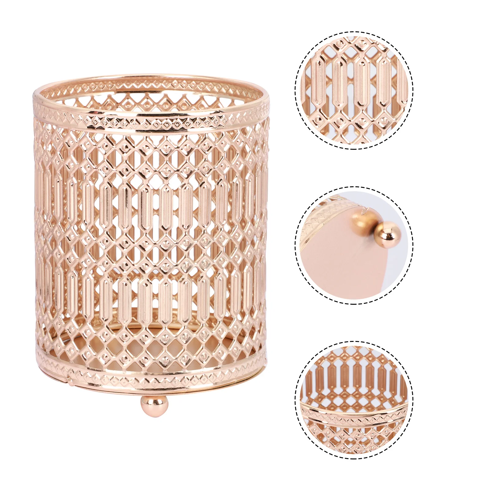 

1Pcs Metal Hollow Pattern Pen Holder Makeup Brush Organizer Storage Bucket Desktop Stand Chic Decorative Case
