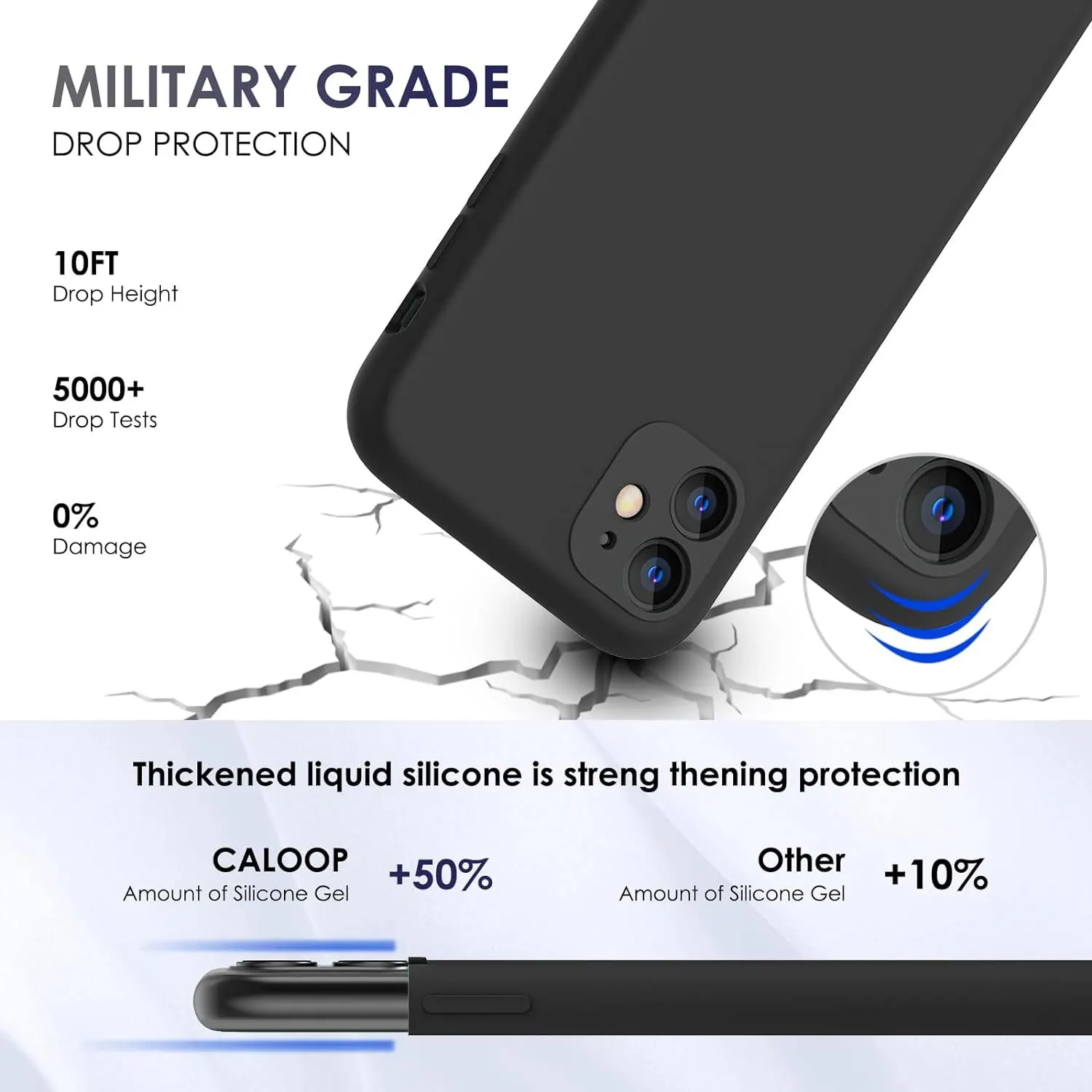 Black Shockproof Silicone Phone Case For Iphone 16 15 14 13 12 11 Pro Max mini 16 Plus Protective Lens Cover Lanyard Cord Case