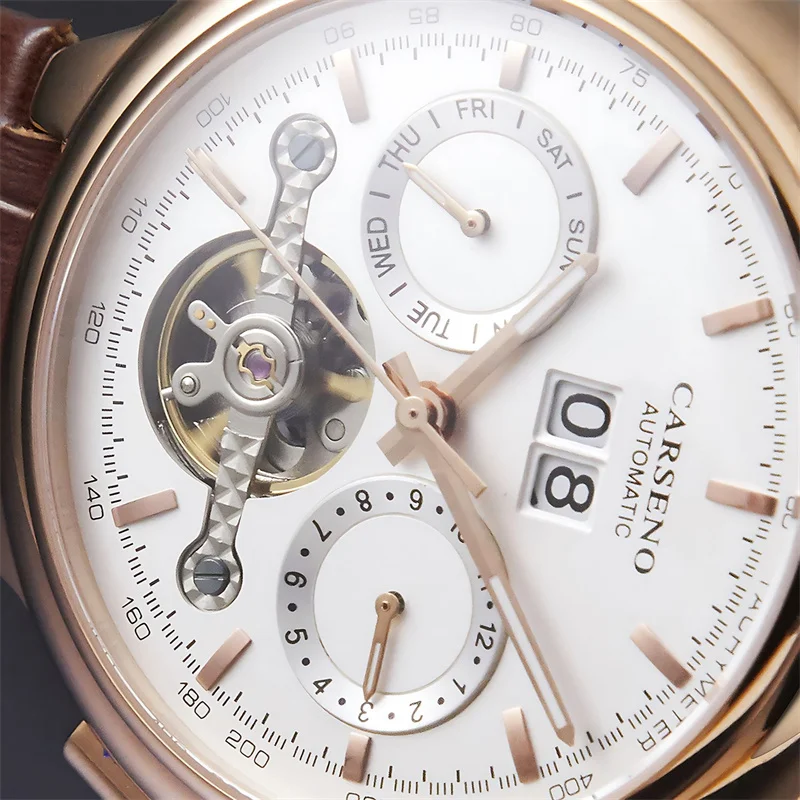 ด้านบนยี่ห้อ Mens Mechanical นาฬิกาสายหนังกันน้ําอัตโนมัติ Tourbillon นาฬิกาผู้ชายปฏิทินสัปดาห์นาฬิกา Relogio Masculino
