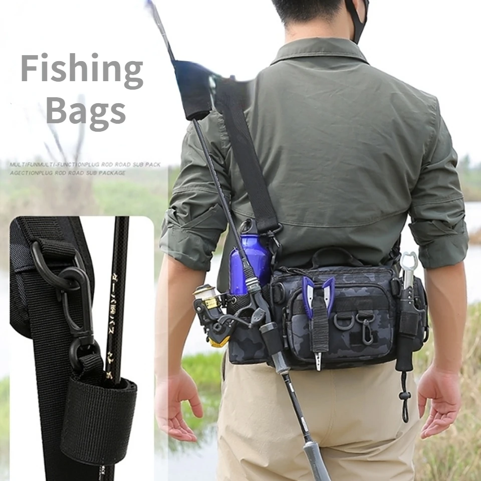 Men\'s Fishing Rod Bags Single Shoulder Fishing Reel Case Bag Fishing Travel Shoulder Bags Storage Multi Function Waist Pack