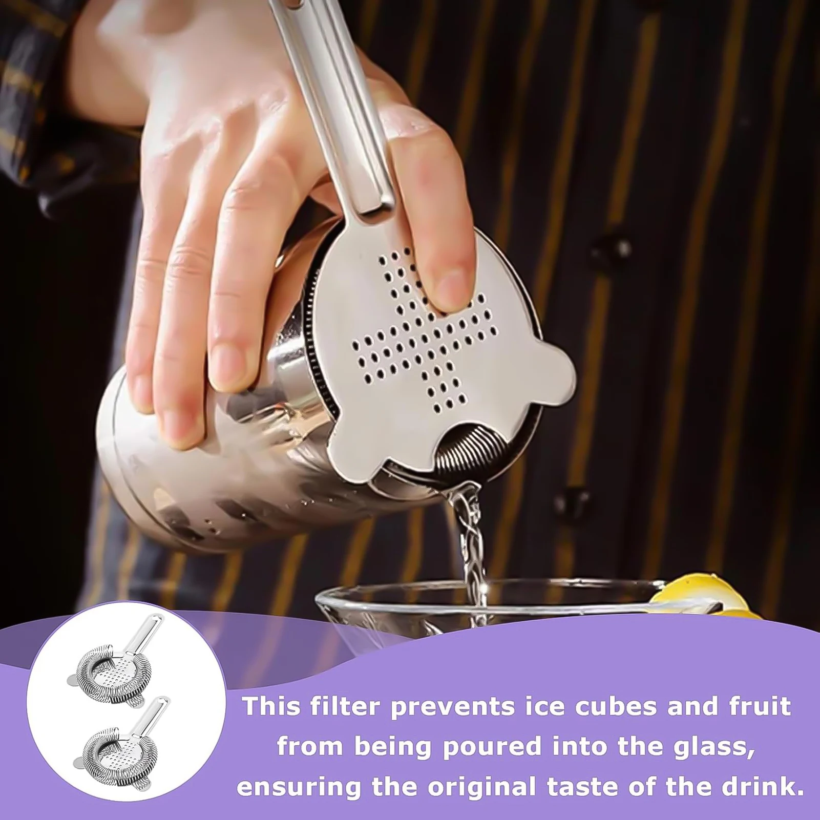 2Pcs Bartender Cocktail Strainer With Density Spring Bar Ice Block Filter Durable Bar Tool Strainer For Filtering Cocktail Drink