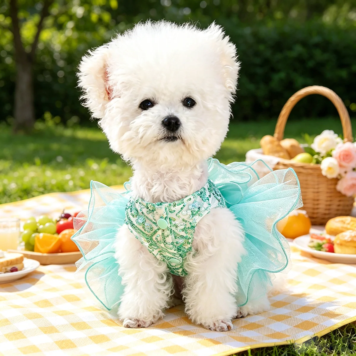 Glitzerndes Tüll-Hochzeitskleid, Sommer-Haustier-Outfit für kleine Hunde und Katzen, passend für Teddy, Bichon, Pomeranian, Yorkshire, Malteser – Detail 4
