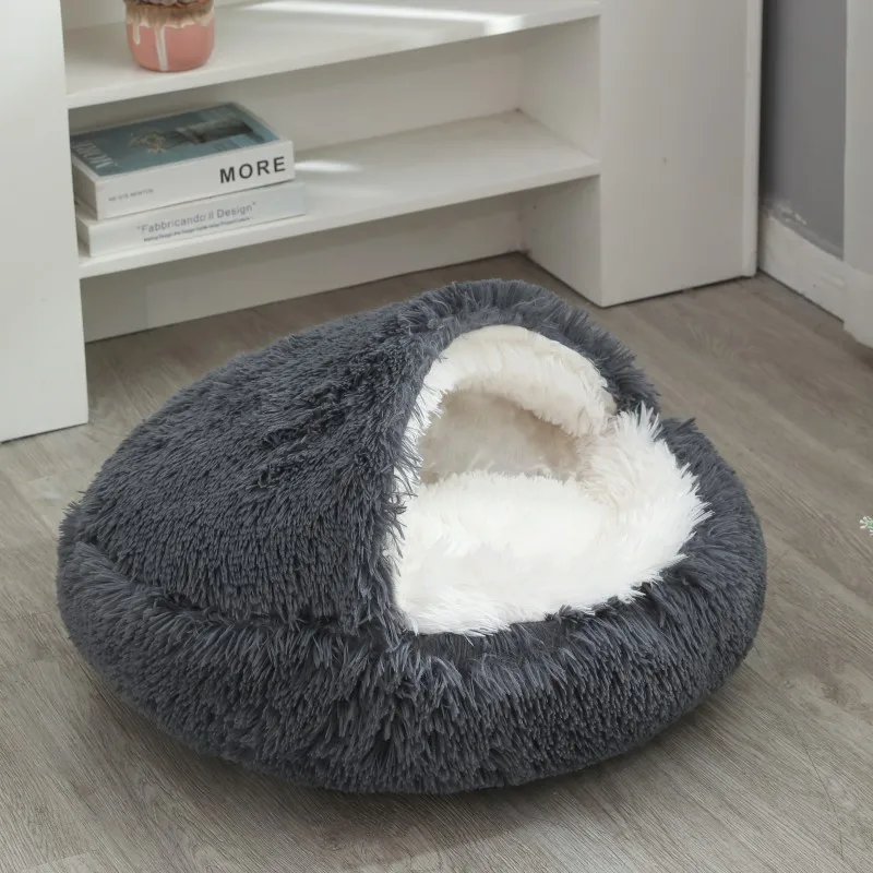 Rundes Hundebett, Winter, warmes Katzenbett, Plüschkorb für Hunde, waschbares Haustierbett für kleine, mittelgroße und große Hunde, Sofa für Katzen – Detail 18