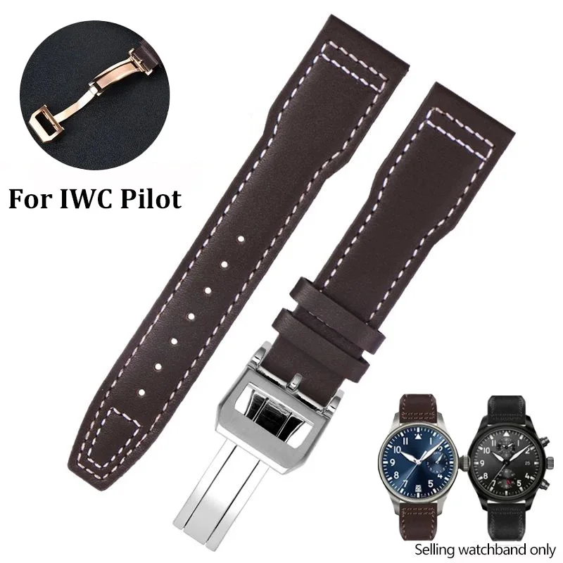 For IWC Spitfire Pilot Little Prince Mark 18 Watchband cowhide Leather Bracelet 20mm 21mm Watch Strap Man‘s Brown Black Blue