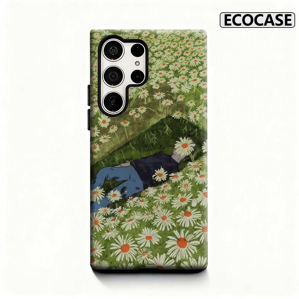 حافظة هاتف حالمة ديزي فيلد لهاتف سامسونج جالاكسي S25 Ultra S24 S23 Ultra Plus غطاء خلفي لامع بطبقة مزدوجة