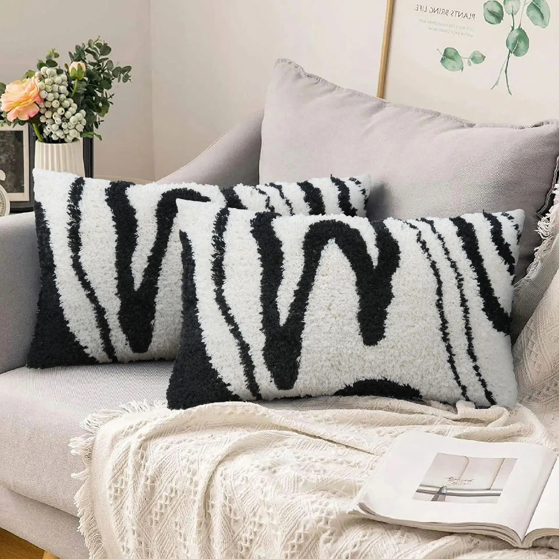 High-quality Zebra Print Faux Fox Fur Sofa Back Cushion For Bed Chair Soft Fluffy Cushions Decorative Home Luxury Throw Pillows