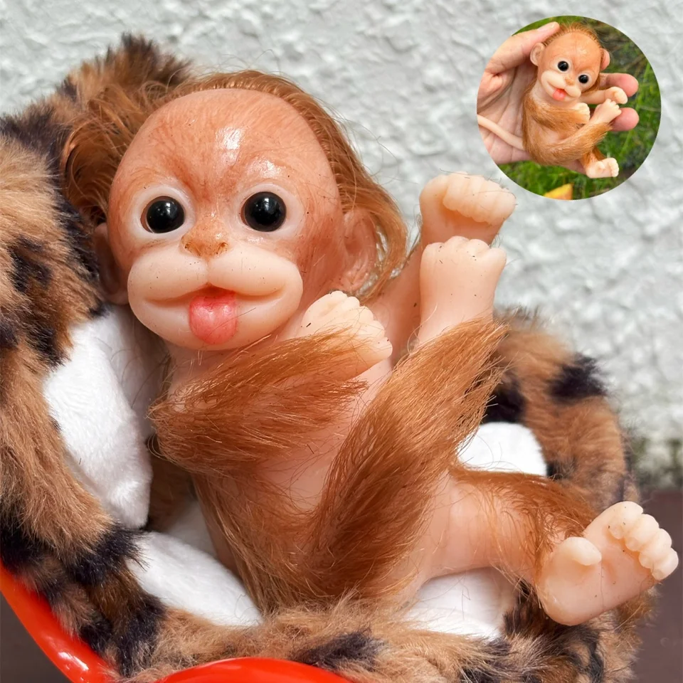 シリコン製のリアルなミニ全身猿人形,6インチ,毛皮付き,手作り,リアル