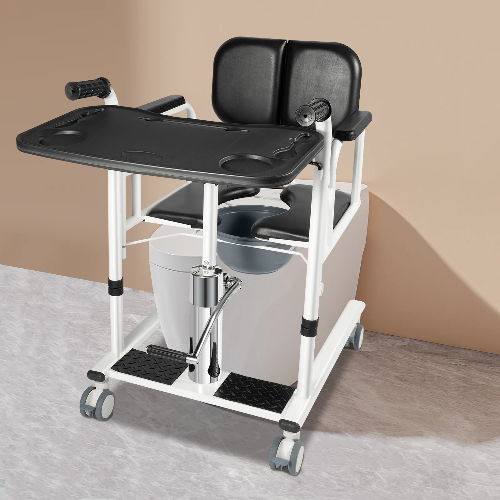 Hydraulischer Patientenlifter für den Heimgebrauch, tragbarer Transferstuhl mit 4 Universalrädern & 180°-Drehung ° Liegesessel, 150 kg Tragkraft, Pflegehilfe für Senioren (Schwarzes Display, gleiche Spezifikationen für Orange & Blau) – Detail 18