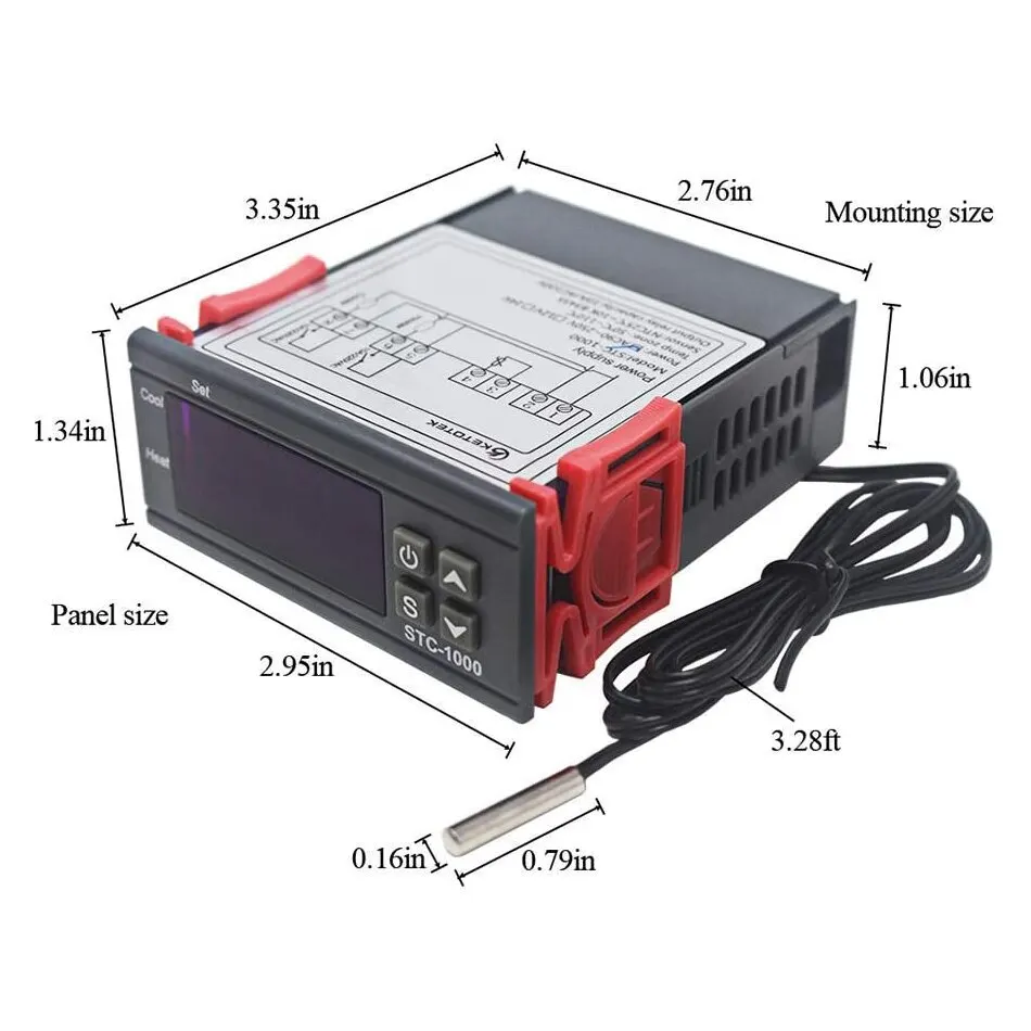 STC-1000 Digital LED Temperature Controller Heating Cooling Centigrade Thermostat 2 Relays Output with NTC Sensor Probe 12v 24v