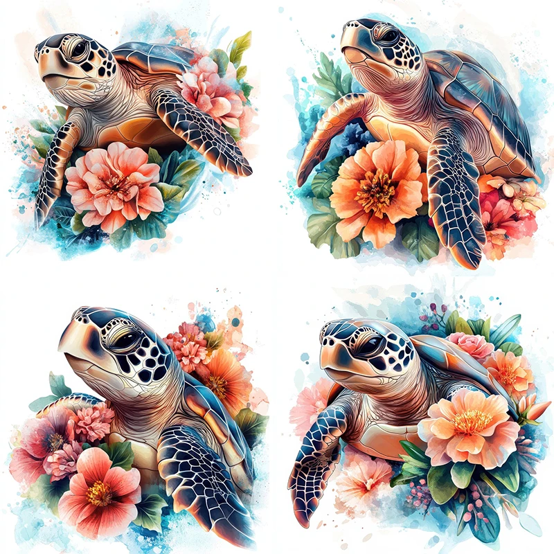 

MT859# Floral Turtle Wall Decal Reusable Sticker for Living Room Aesthetic Room Decoration Easy to Beautify Your Home