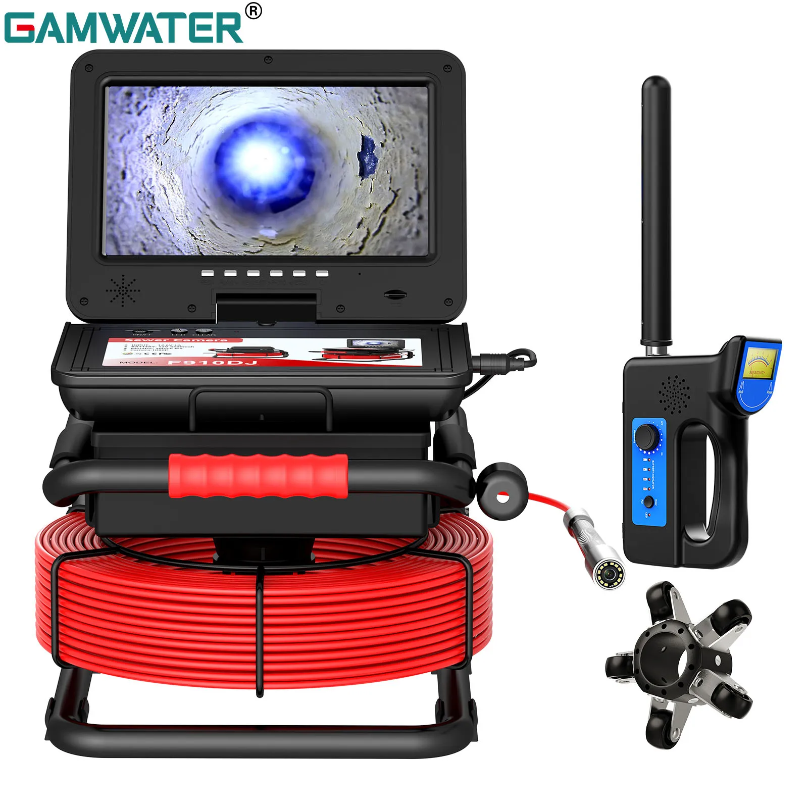 Sewer Pipe Inspection Camera 10 Inch IPS 1080P Screen Sewer Camera with 512hz Locator +Meter Counter+5MM Fiberglass Cable