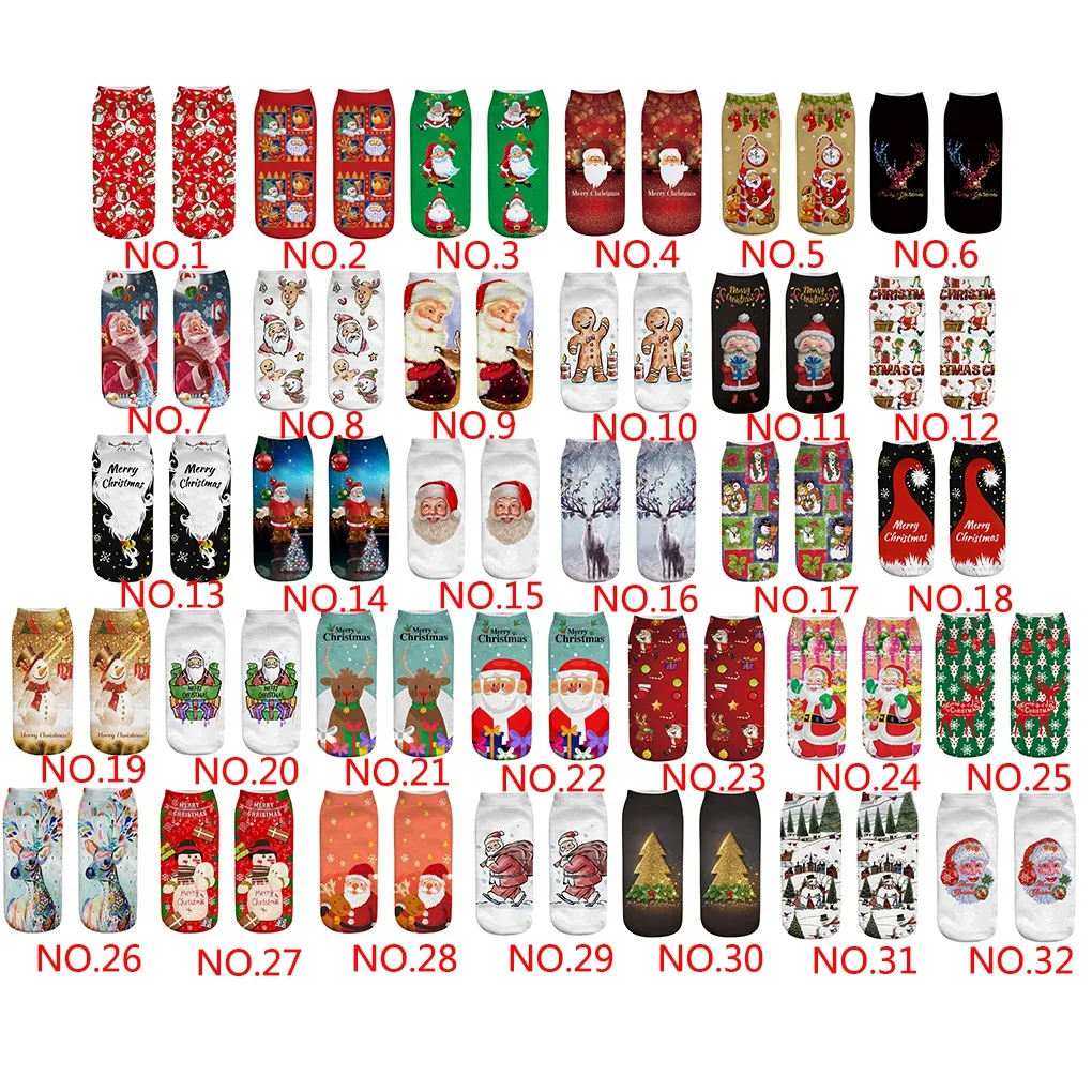 1 Pairs 3D Christmas Printing Women Socks Adult Xmas Birthday Gift Elastic Moistureproof Ankle Socks,Type 4