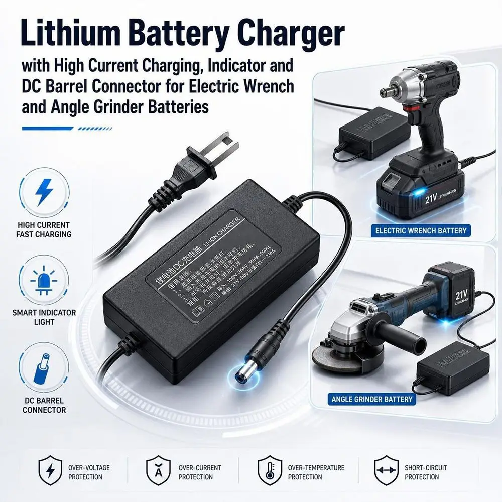 21V 2.0A Lithium Battery Charger Charging Indicator High Current Charging Battery Charging Adapter DC Barrel Connector