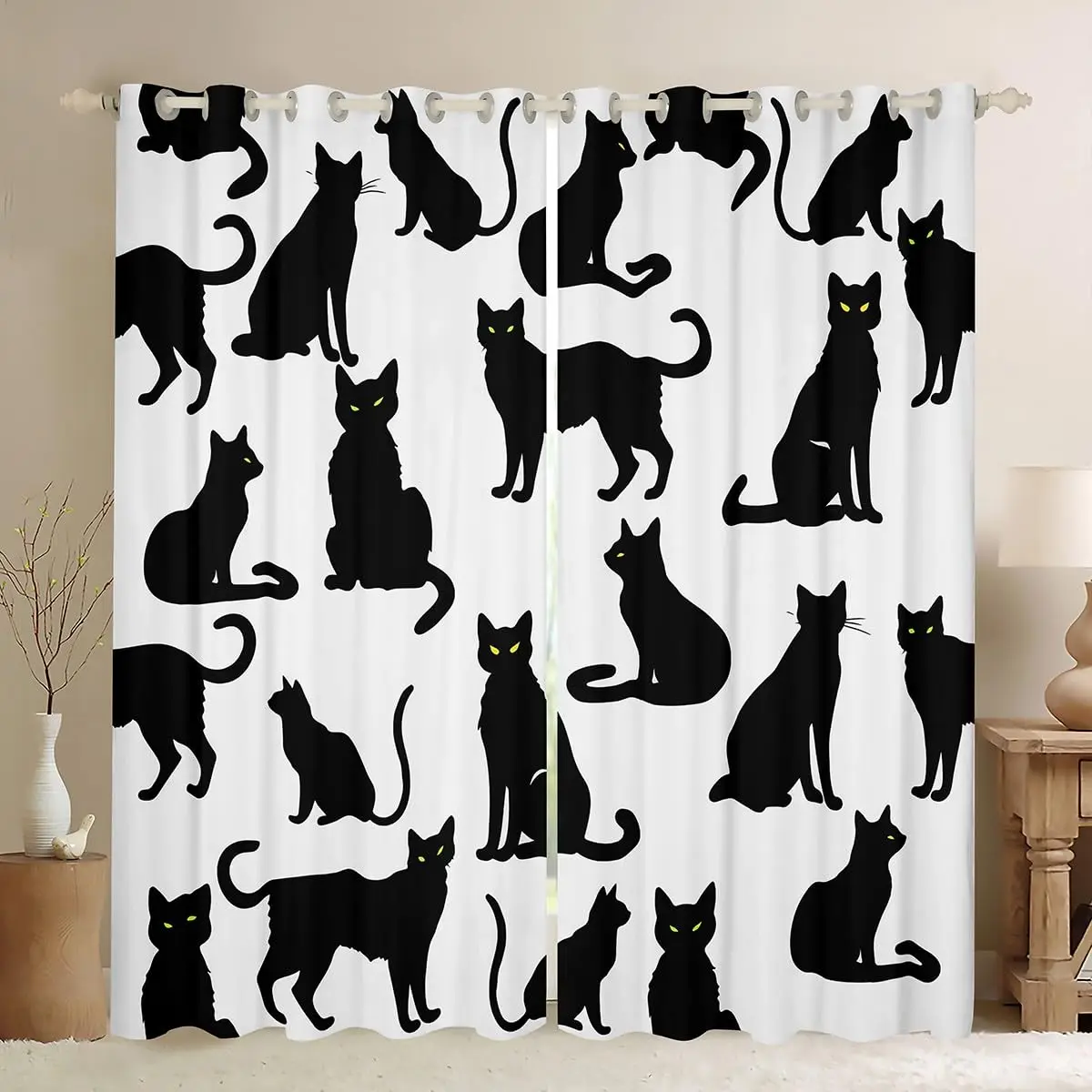 Cat Window Drapes Cute Pet Cats Curtains for Bedroom Living Room for Children Boys Girls Animal Theme Treatments Curtain 2 Pcs