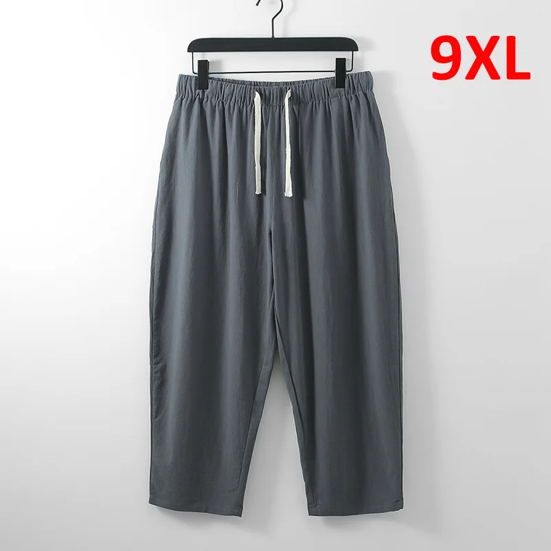 

Мужские летние однотонные льняные брюки, размеры 8XL, 9XL