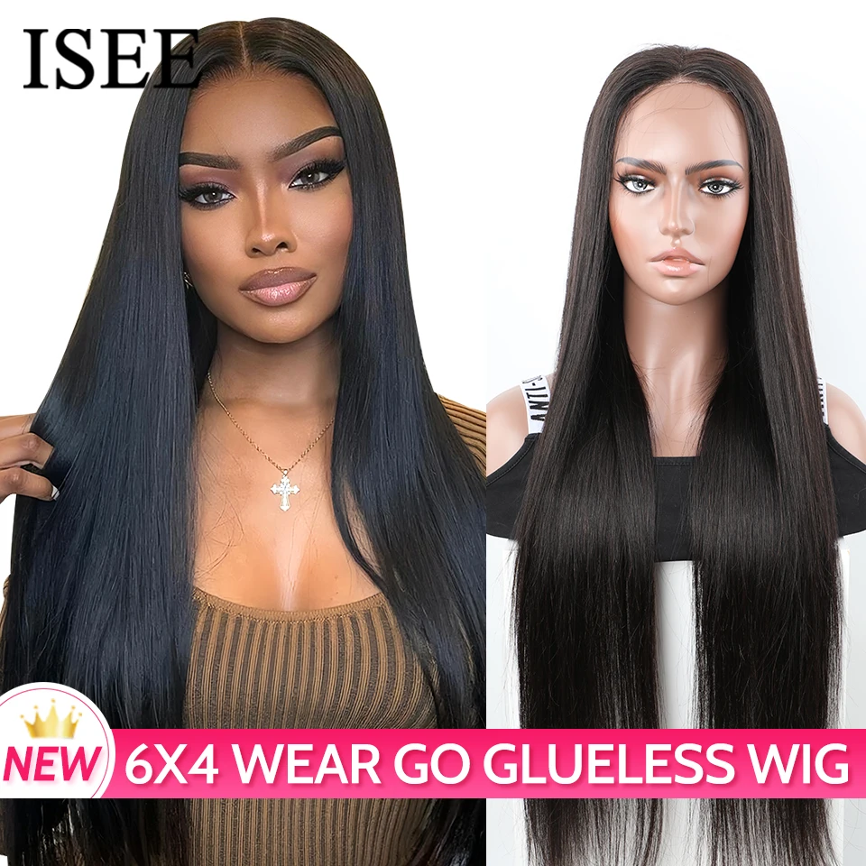 6X4 HD Lace Front Wigs Straight Glueless Wig Human Hair Ready To Wear Glueless Preplucked Wear And Go Wigs PreCut Lace ISEE Hair