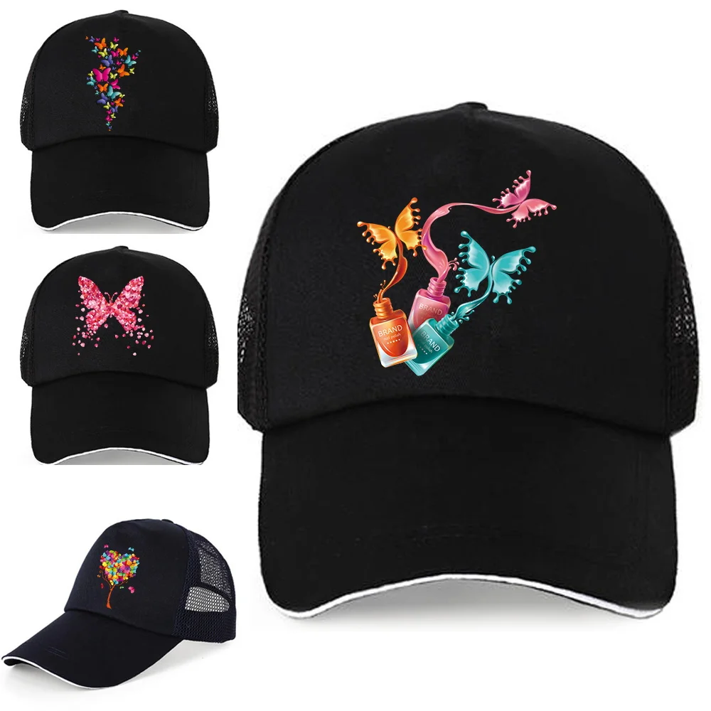 Gorra de béisbol con visera para hombre y mujer, sombrero de malla transpirable, ajustable, algodón, Sandbeach, serie mariposa