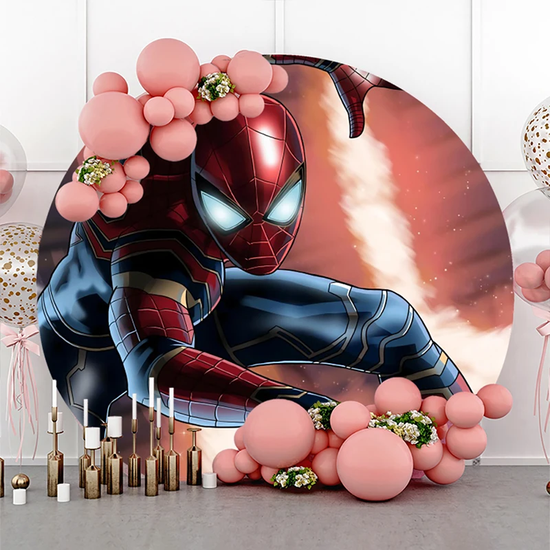 Homem aranha herói pano de fundo redondo com 3 cilindro plinto cobre fundo fotografia chá de bebê menino festa de aniversário decoração