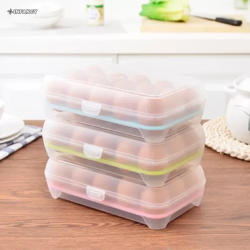 Hot Kitchen 15-compartment Refrigerator Egg Container Crisper Container Portable Plastic Picnic Egg Storage Box Kitchenware