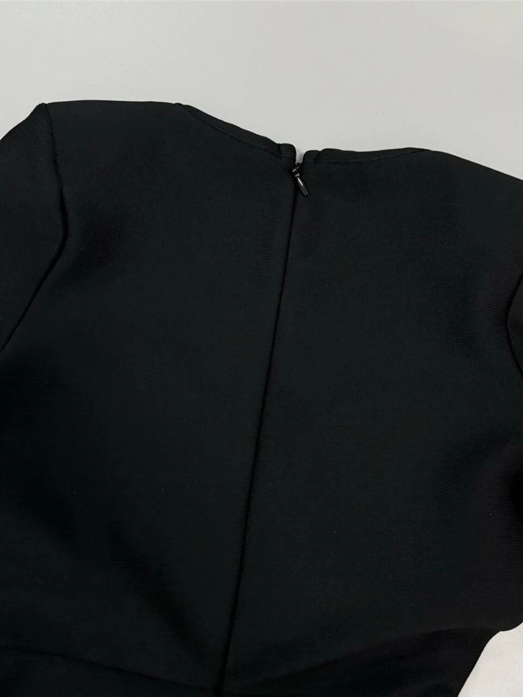 لامعة الديكور أنيقة ضمادة فستان أسود طويل فستان للنساء طويلة الأكمام الماس كريستال طيات Bodycon حفلة المشاهير #5