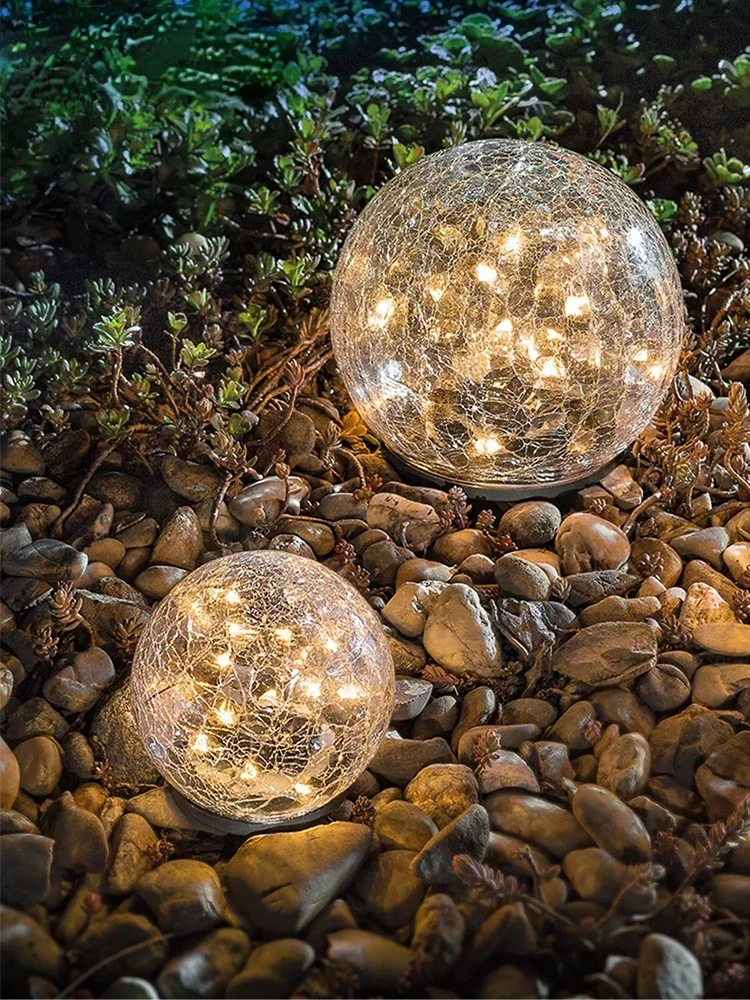 Solar Outdoor Waterproof Garden Lamp Outdoor Garden Decoration Ice Crack Glass Ball Lawn Lamp