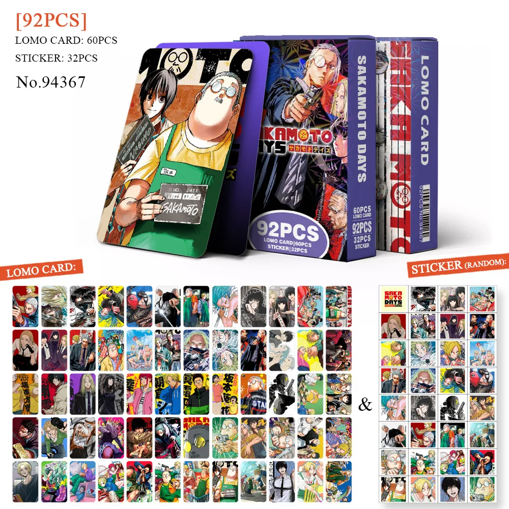 60+32Pcs/Set SAKAMOTO DAYS Card Japanese Anime Lomo Card Stickers Games With Postcards Message Photo Gift Fan Collection Toy