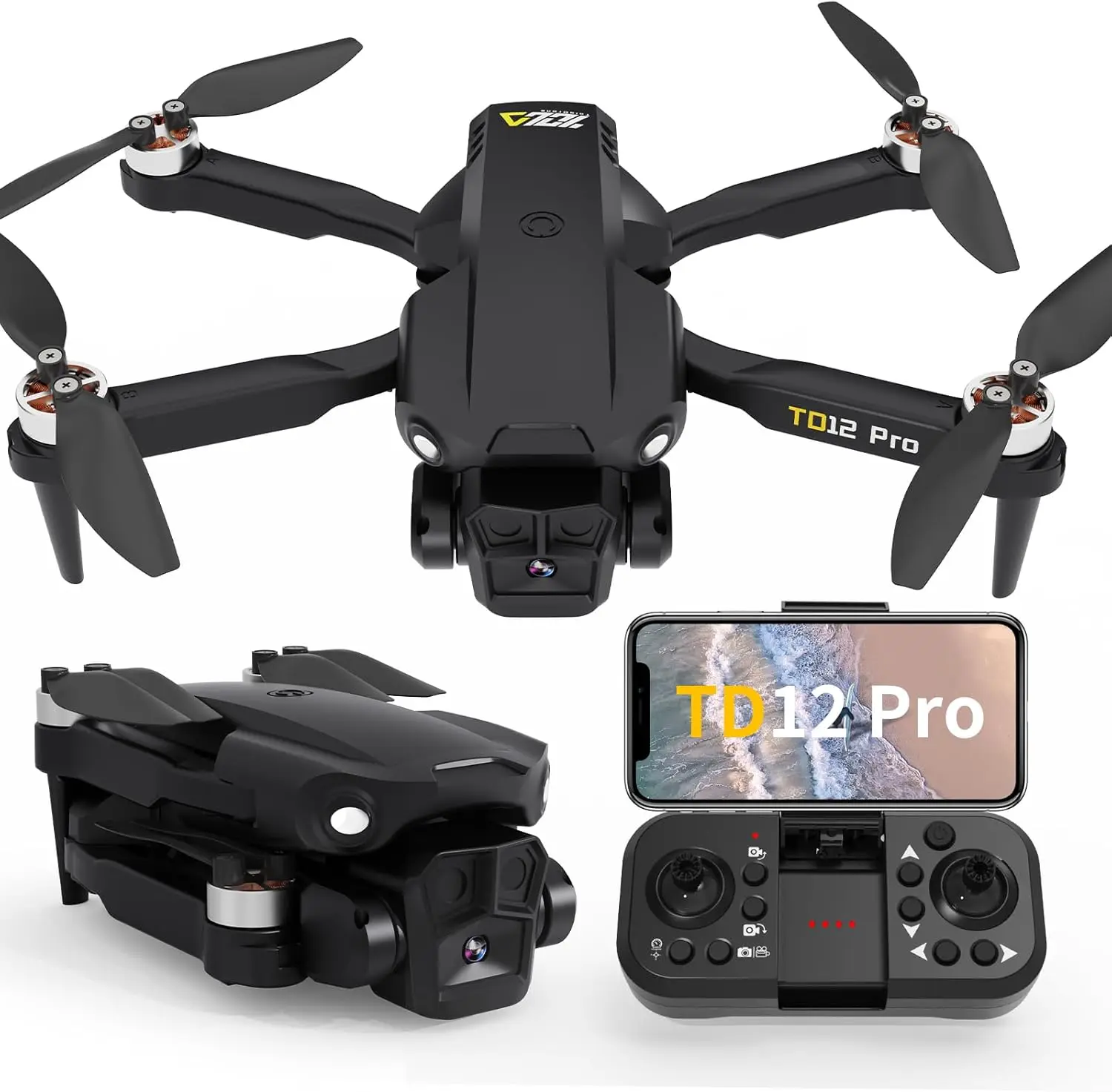 TD12Pro 5GHz WIFI FPV Drone With 1080p HD Camera, 2 Batteries 360° Flip RC Quadcopter Professional Brushless Motor UAV CO